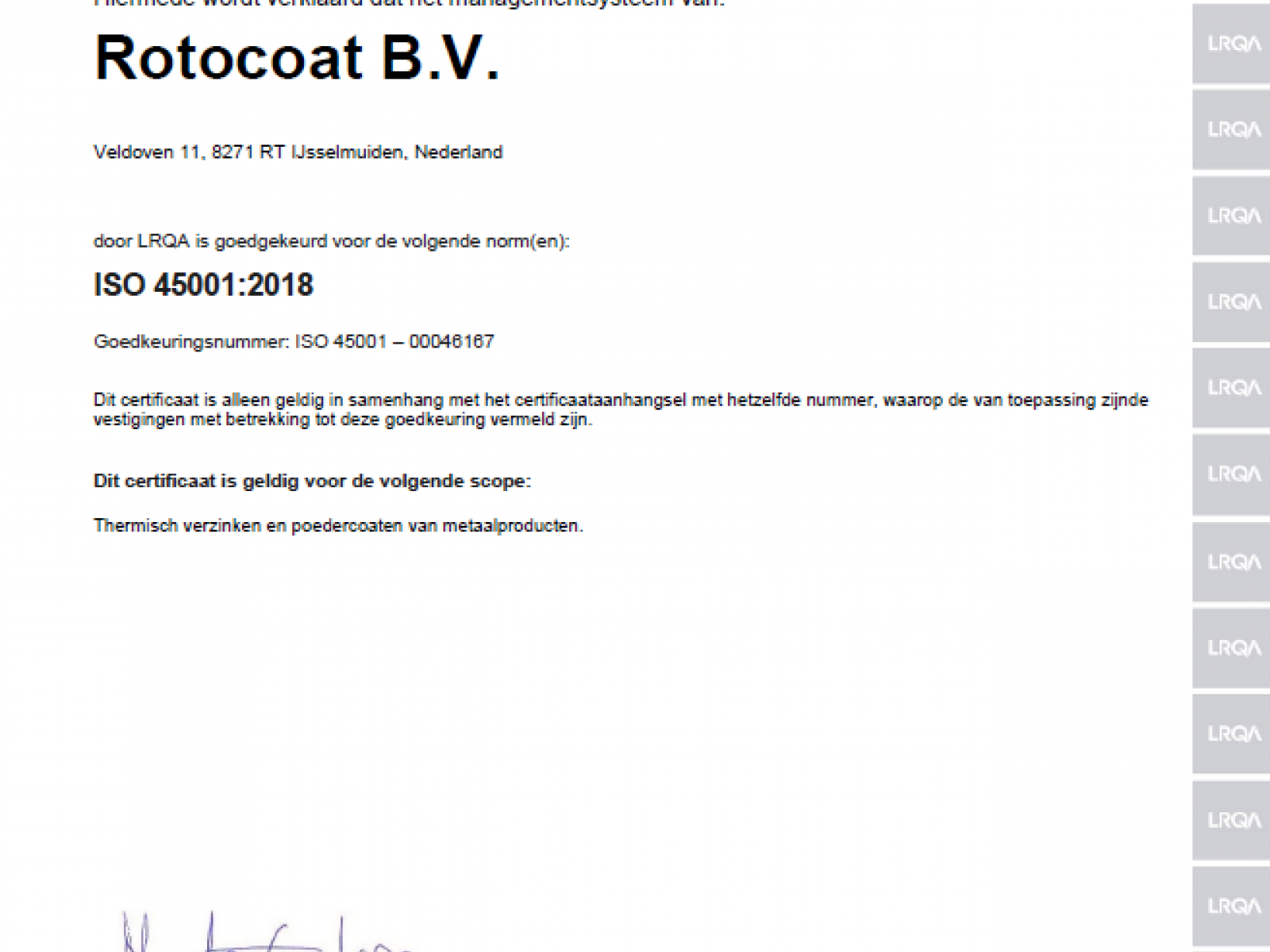 Rotocoat certificaat ISO 45001